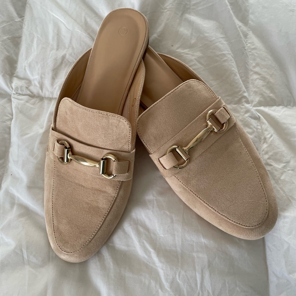 Faux Suede Slides with Gold Hardware